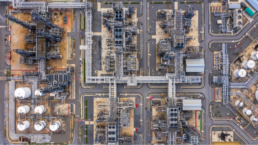 bird's eye view of tanks and refineries